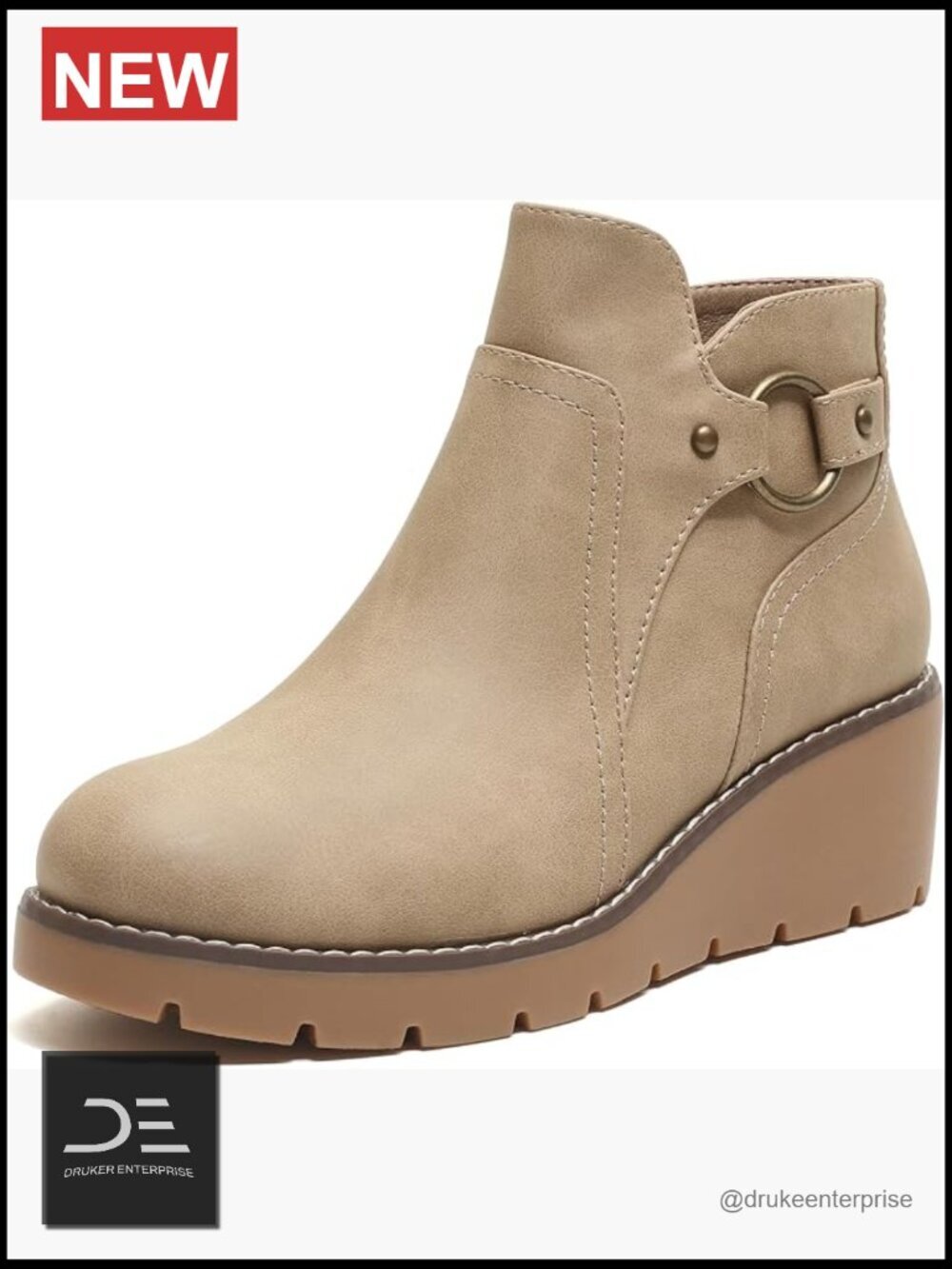 Wedge Ankle Boots Chunky Low Heel Comfortable Short Booties Round Toe Fall